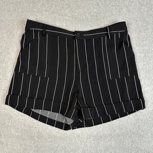 Who What Wear Pinstripe Cuffed Shorts Women's 16 Black/White High Rise Utility